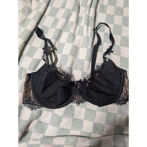 Cacique Black Lace Trim Bra Balconette Ribbon‎ Accents Sz 40DD A2